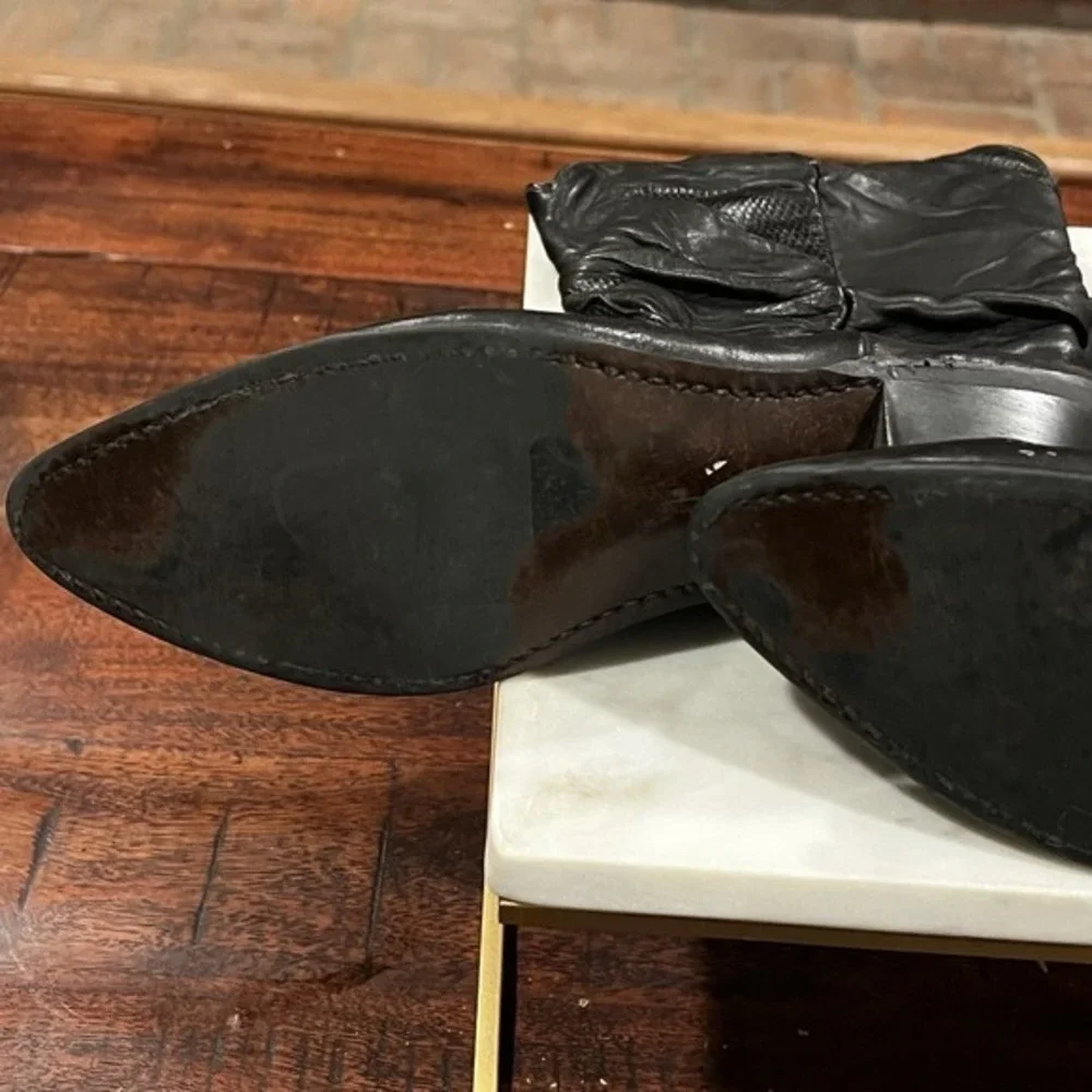 VINTAGE 1980s DINGO BOOTS SLOUCH BLACK LEATHER 7 M GRUNGE METAL‎ GRUNGE VTG